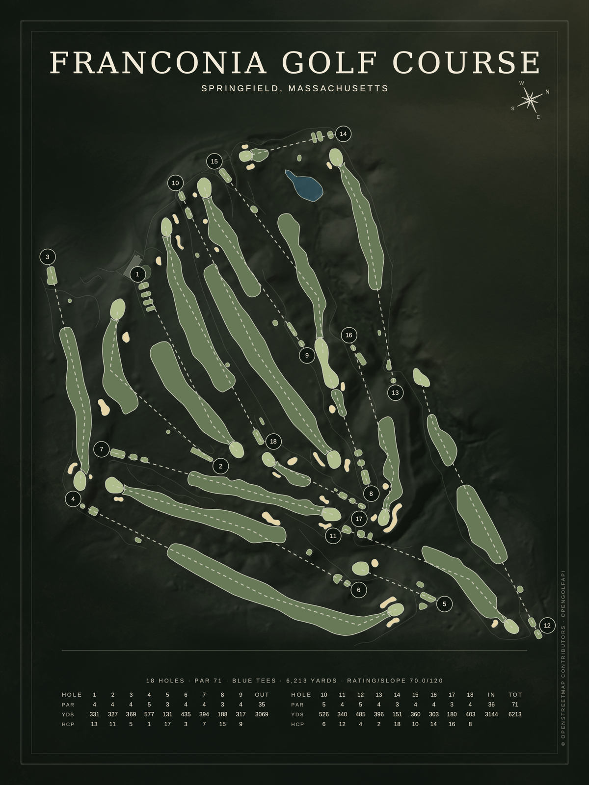 Franconia Golf Course map poster, Architectural style, 12×16 / 18×24