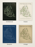 Franconia Golf Course map poster in four styles: Architectural, Classic, Blueprint and Vintage