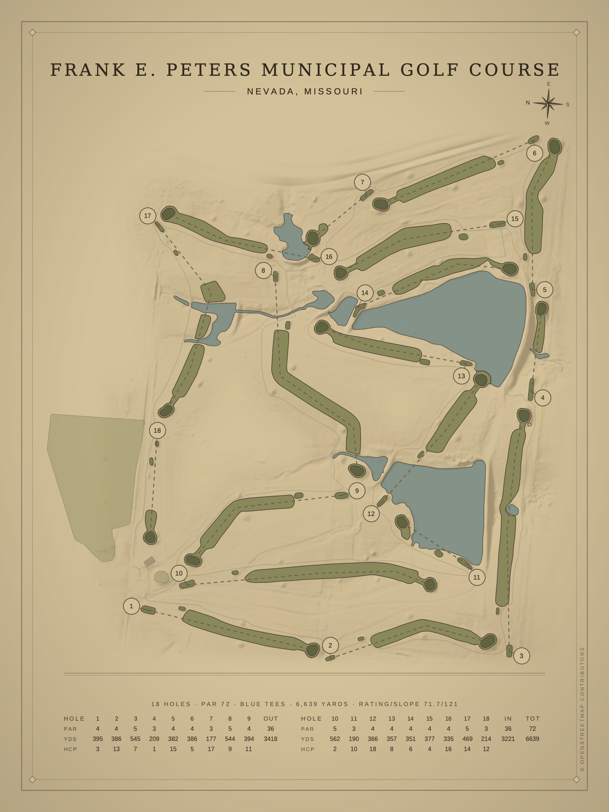 Frank E. Peters Municipal Golf Course map poster, Vintage style, 12×16 / 18×24