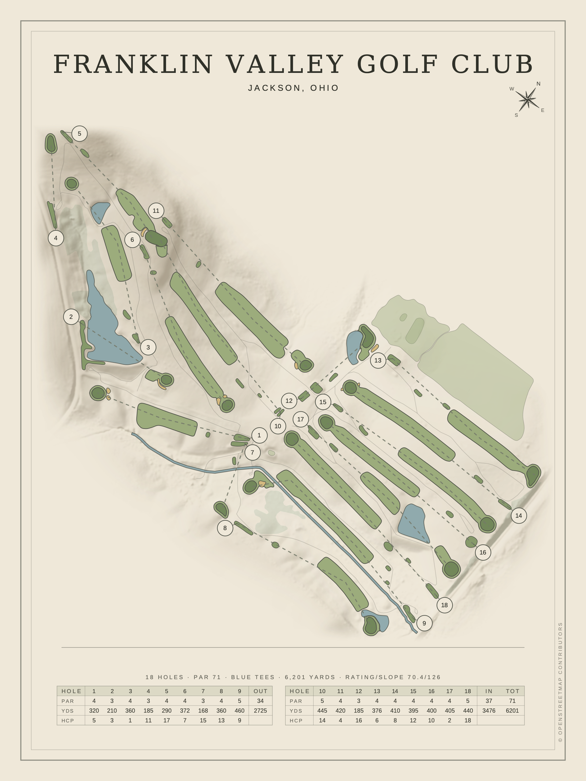 Franklin Valley Golf Club course map poster, Classic style, 12×16 / 18×24