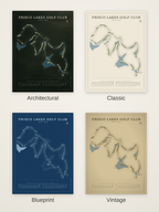 Frisco Lakes Golf Club course map poster in four styles: Architectural, Classic, Blueprint and Vintage
