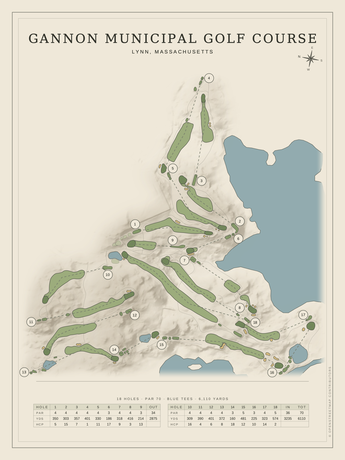 Gannon Municipal Golf Course map poster, Classic style, 12×16 / 18×24