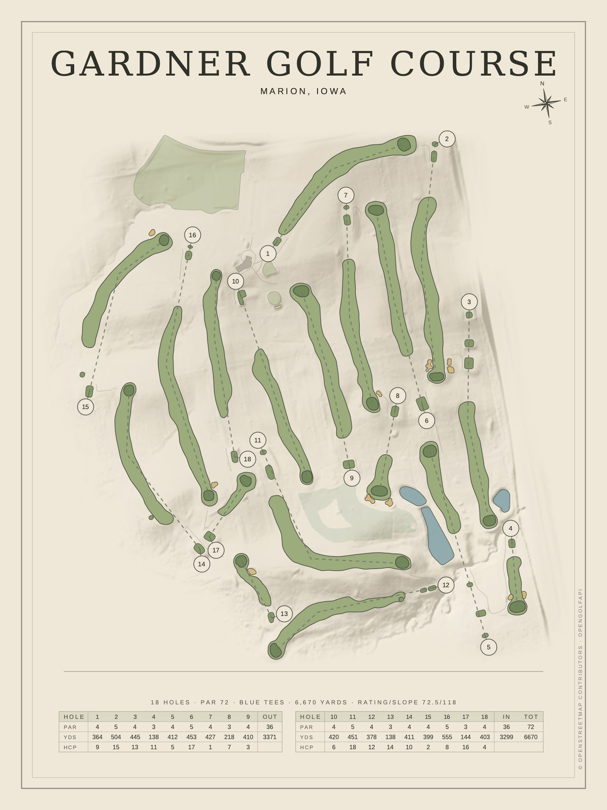 Gardner Golf Course map poster, Classic style, 12×16 / 18×24