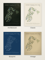 Gateway National Golf Links course map poster in four styles: Architectural, Classic, Blueprint and Vintage