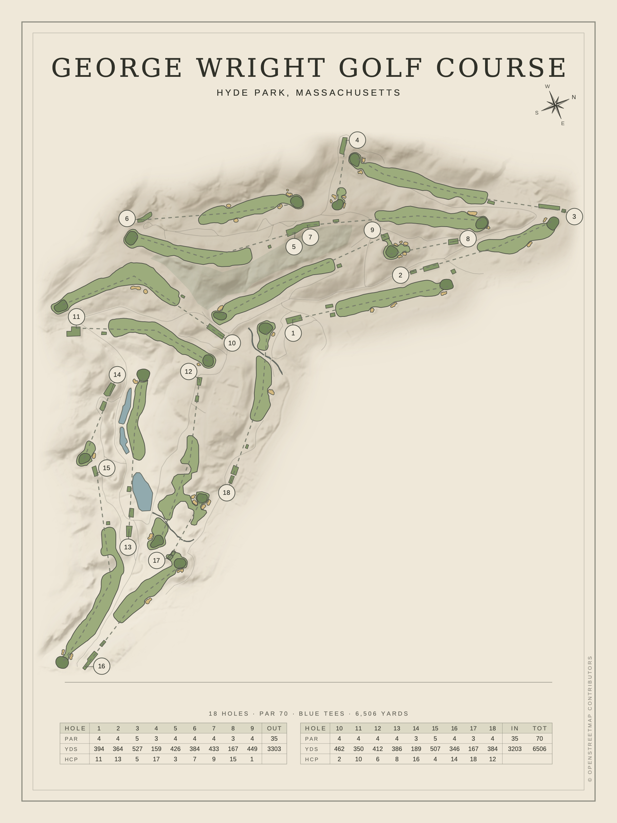 George Wright Golf Course map poster, Classic style, 12×16 / 18×24