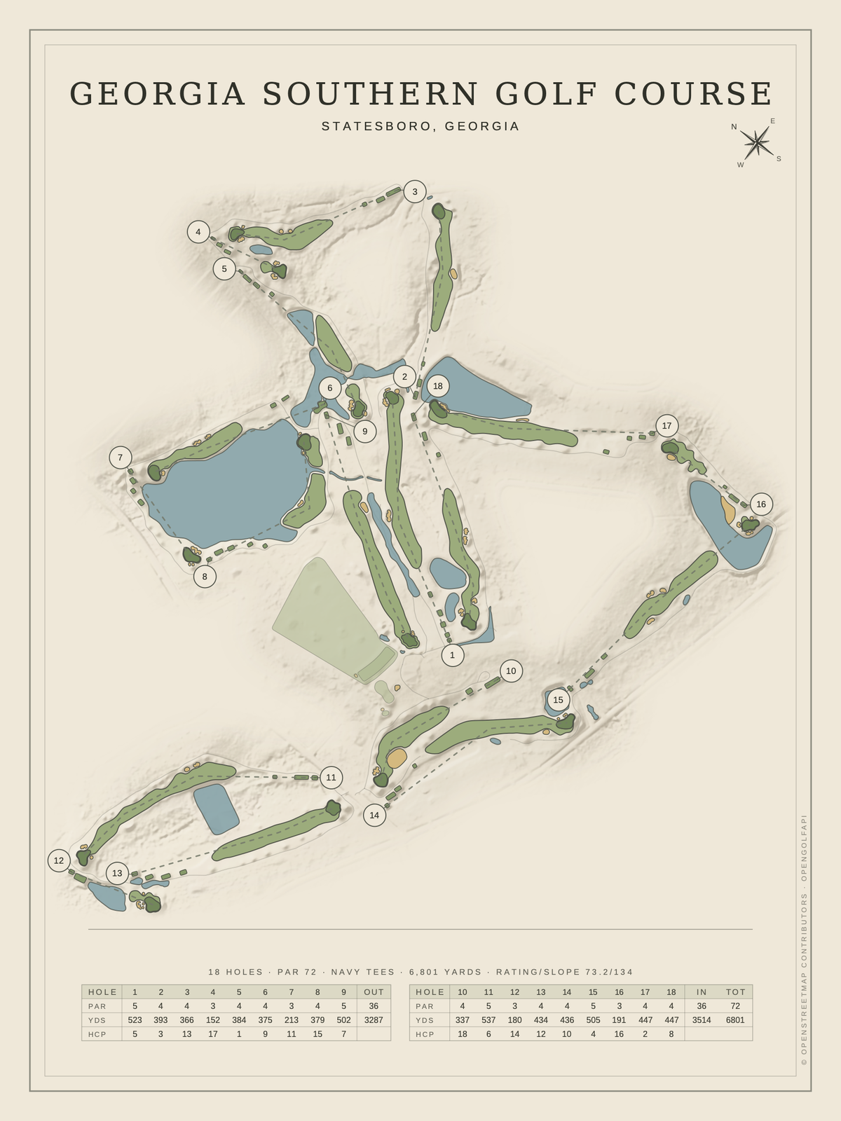 Georgia Southern Golf Course map poster, Classic style, 12×16 / 18×24