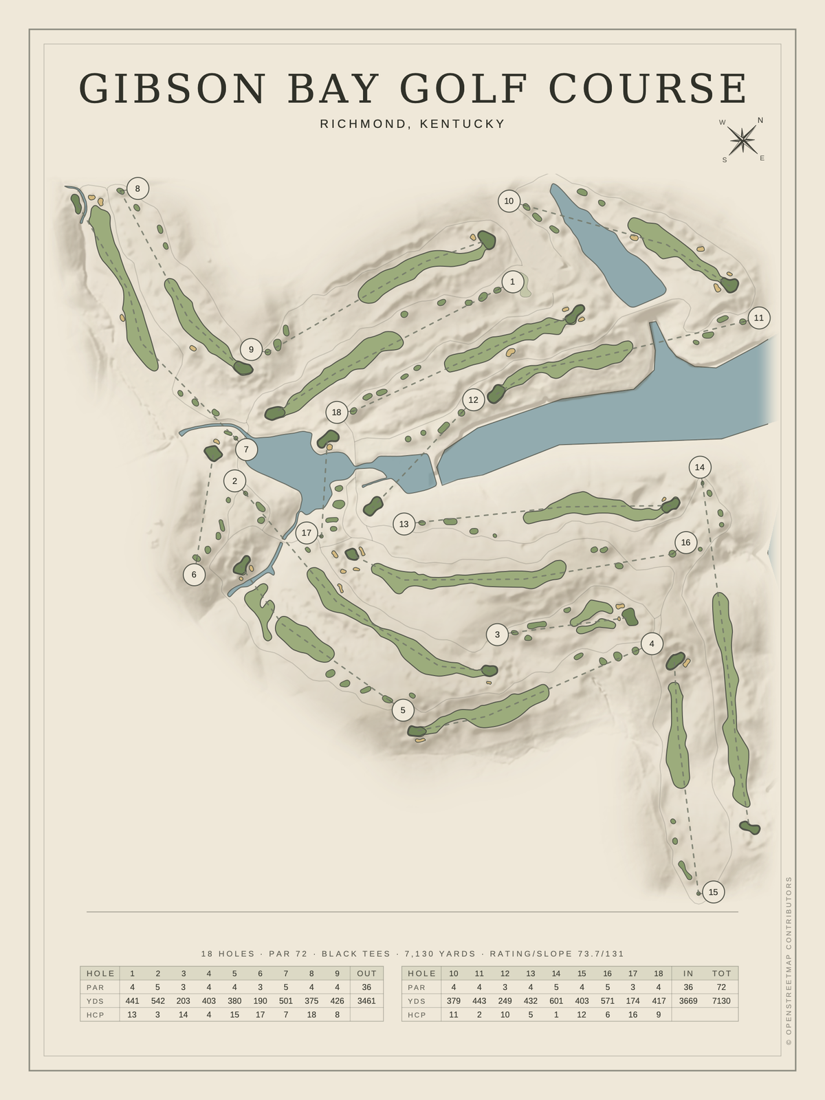 Gibson Bay Golf Course map poster, Classic style, 12×16 / 18×24