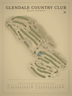 Glendale Country Club course map poster, Vintage style, 12×16 / 18×24