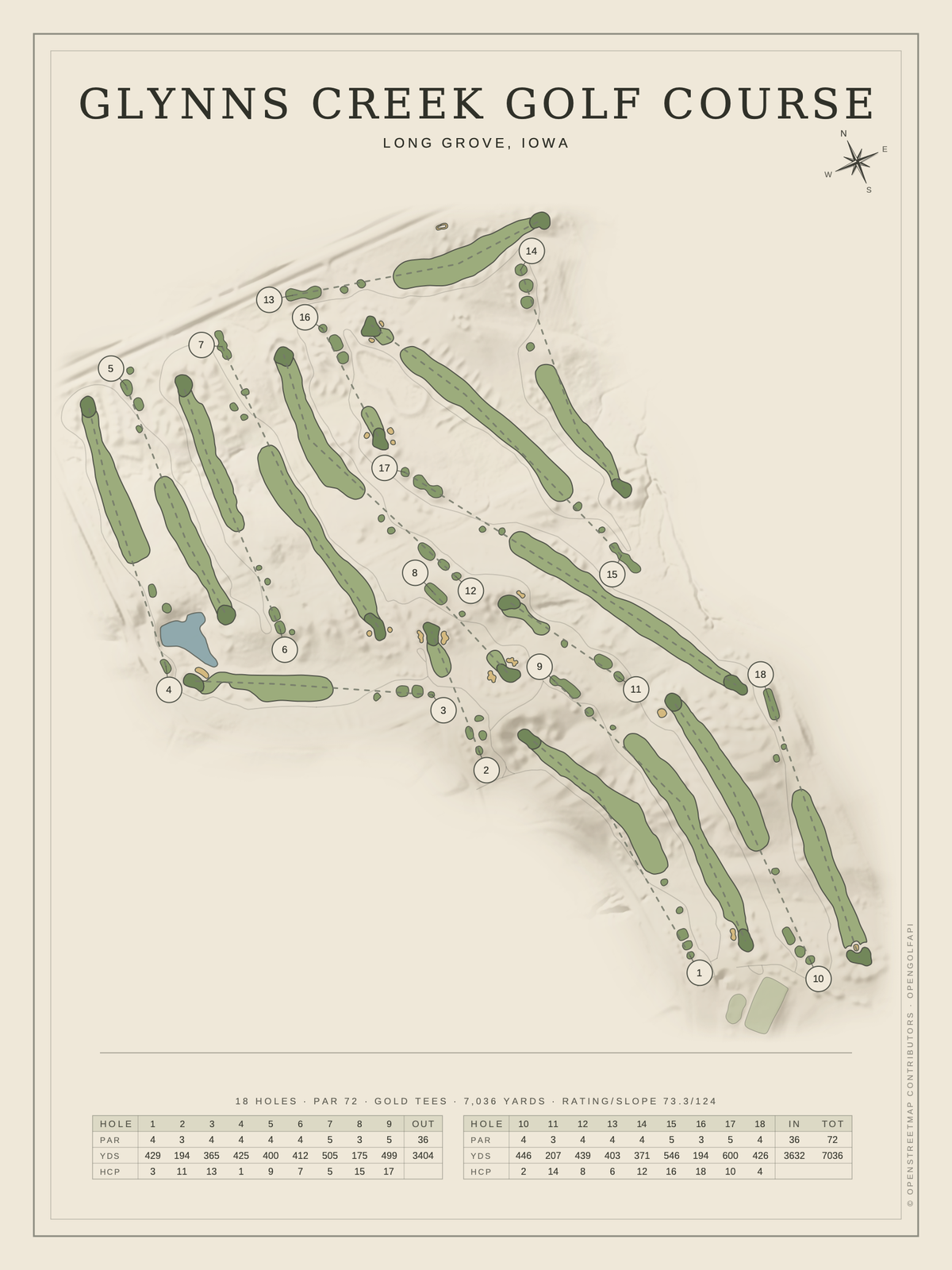 Glynns Creek Golf Course map poster, Classic style, 12×16 / 18×24