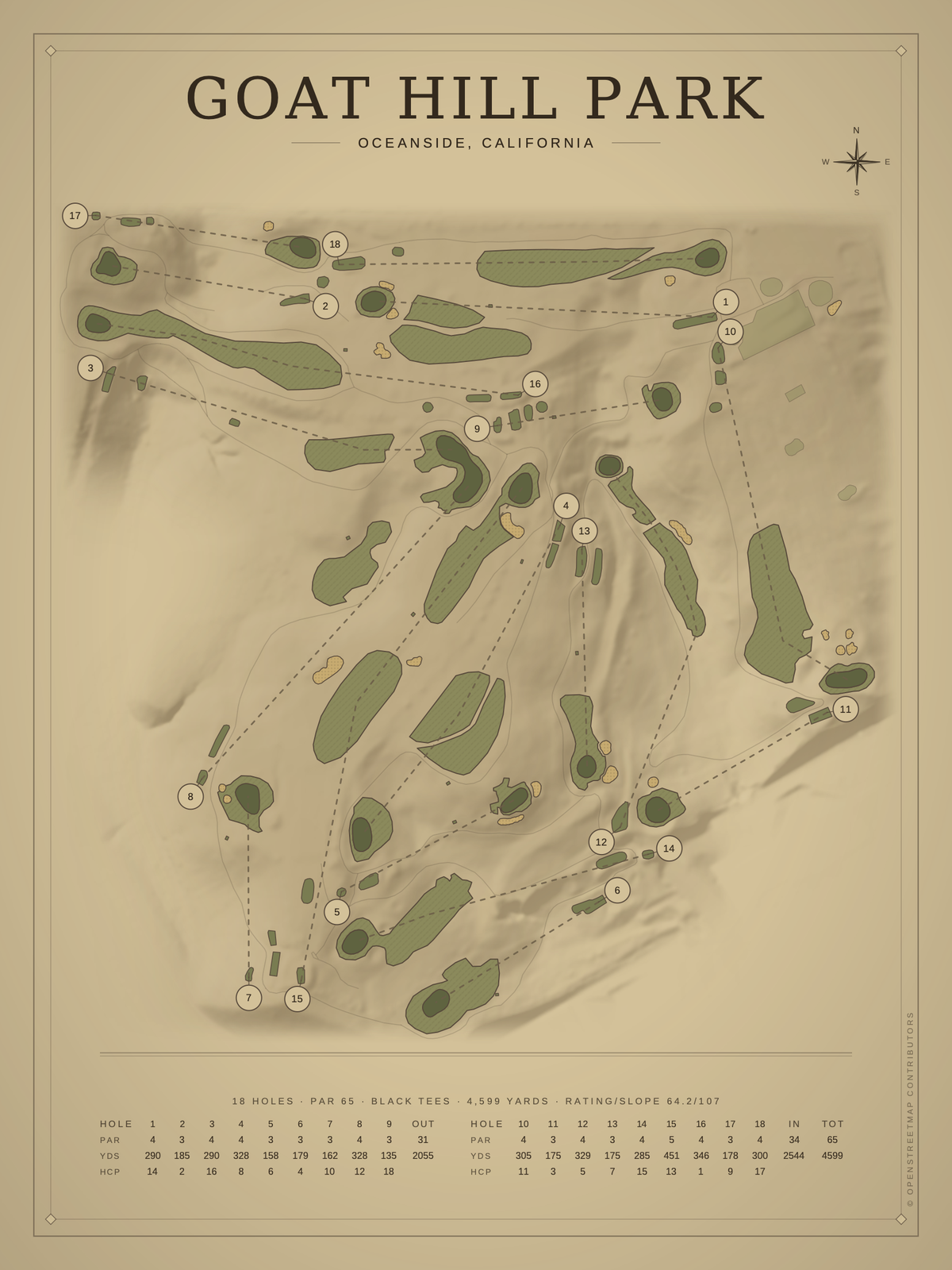 Goat Hill Park course map poster, Vintage style, 12×16 / 18×24