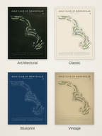 Golf Club of Wentzville course map poster in four styles: Architectural, Classic, Blueprint and Vintage
