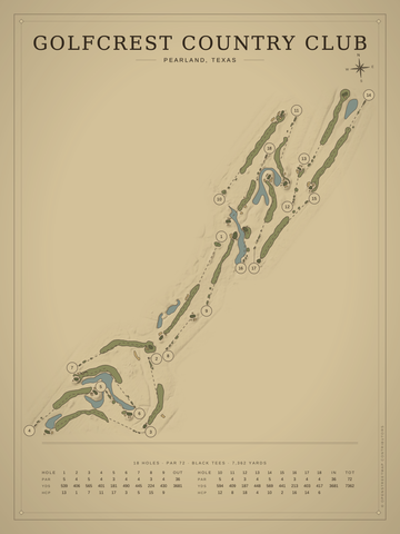 Golfcrest Country Club Course Map poster