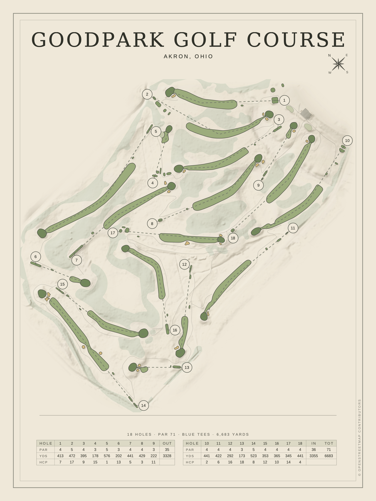 Goodpark Golf Course map poster, Classic style, 12×16 / 18×24