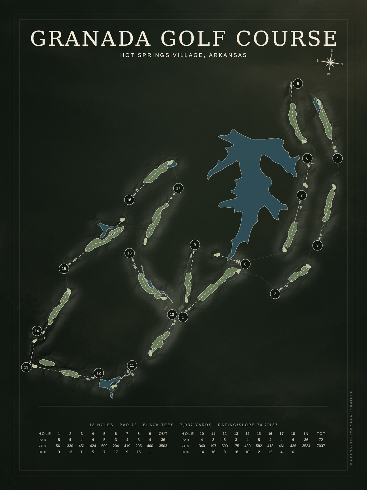 Granada Golf Course map poster, Architectural style, 12×16 / 18×24
