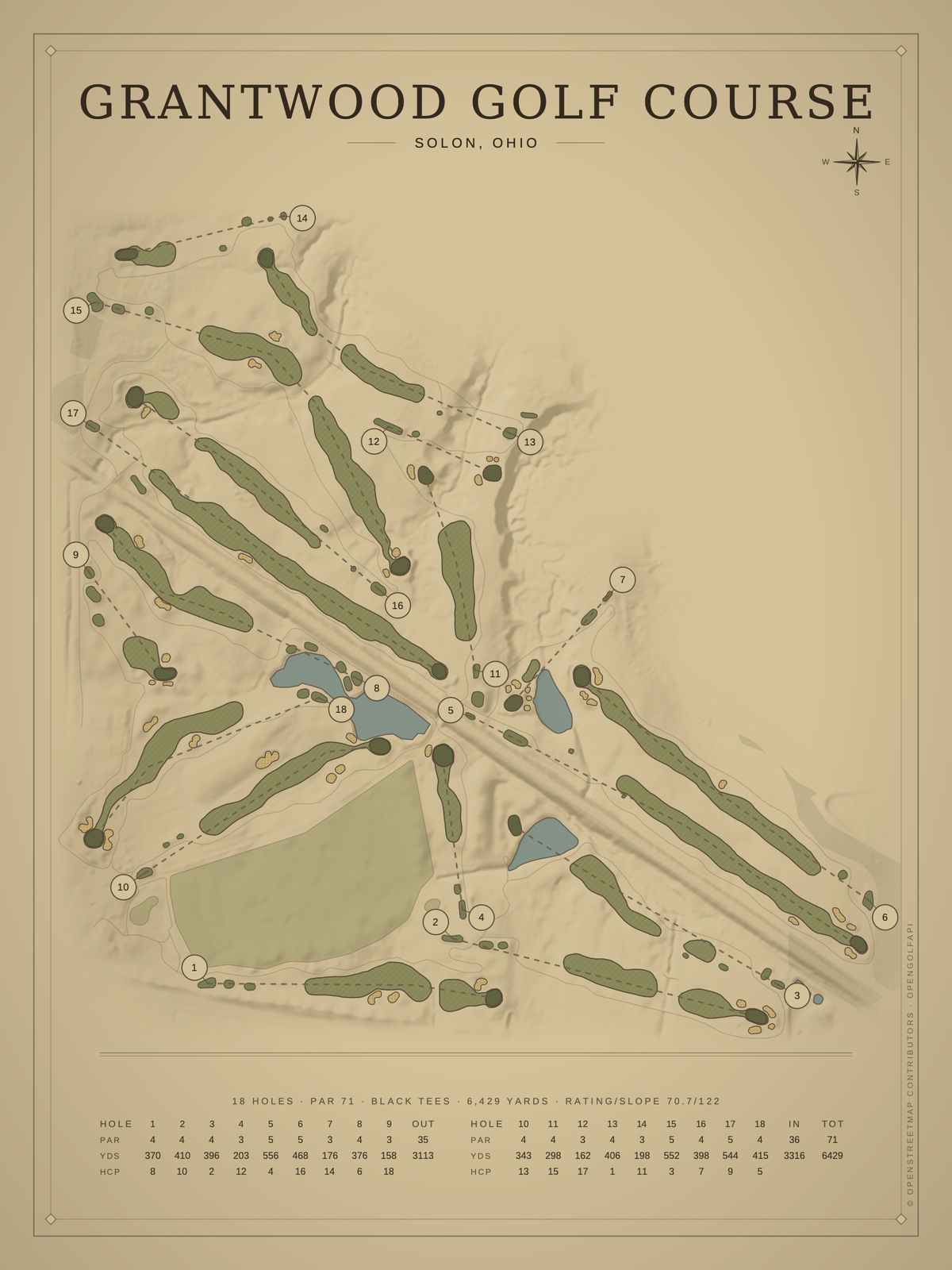 Grantwood Golf Course map poster, Vintage style, 12×16 / 18×24
