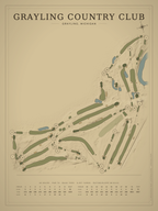 Grayling Country Club course map poster, Vintage style, 12×16 / 18×24