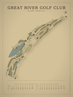 Great River Golf Club course map poster, Vintage style, 12×16 / 18×24