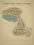 Green Hill Golf Course map poster, Vintage style, 12×16 / 18×24