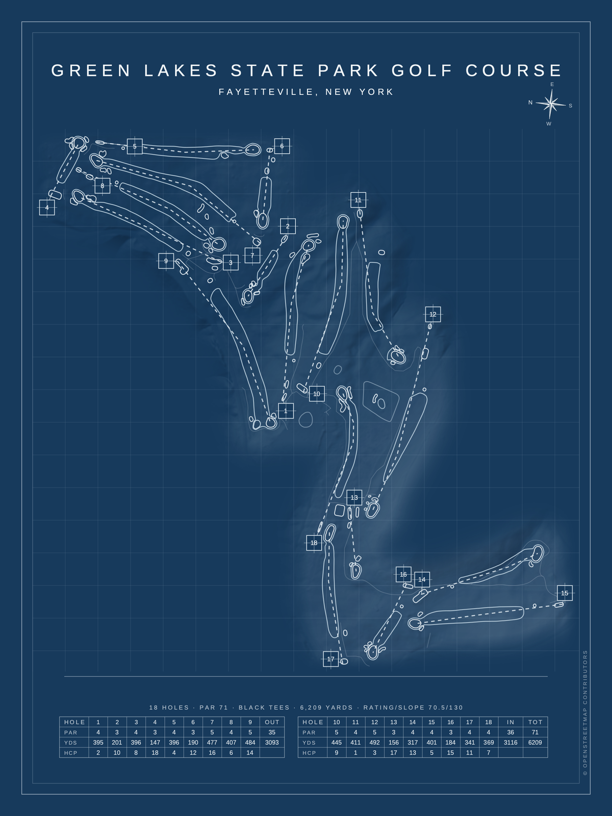 Green Lakes State Park Golf Course map poster, Blueprint style, 12×16 / 18×24