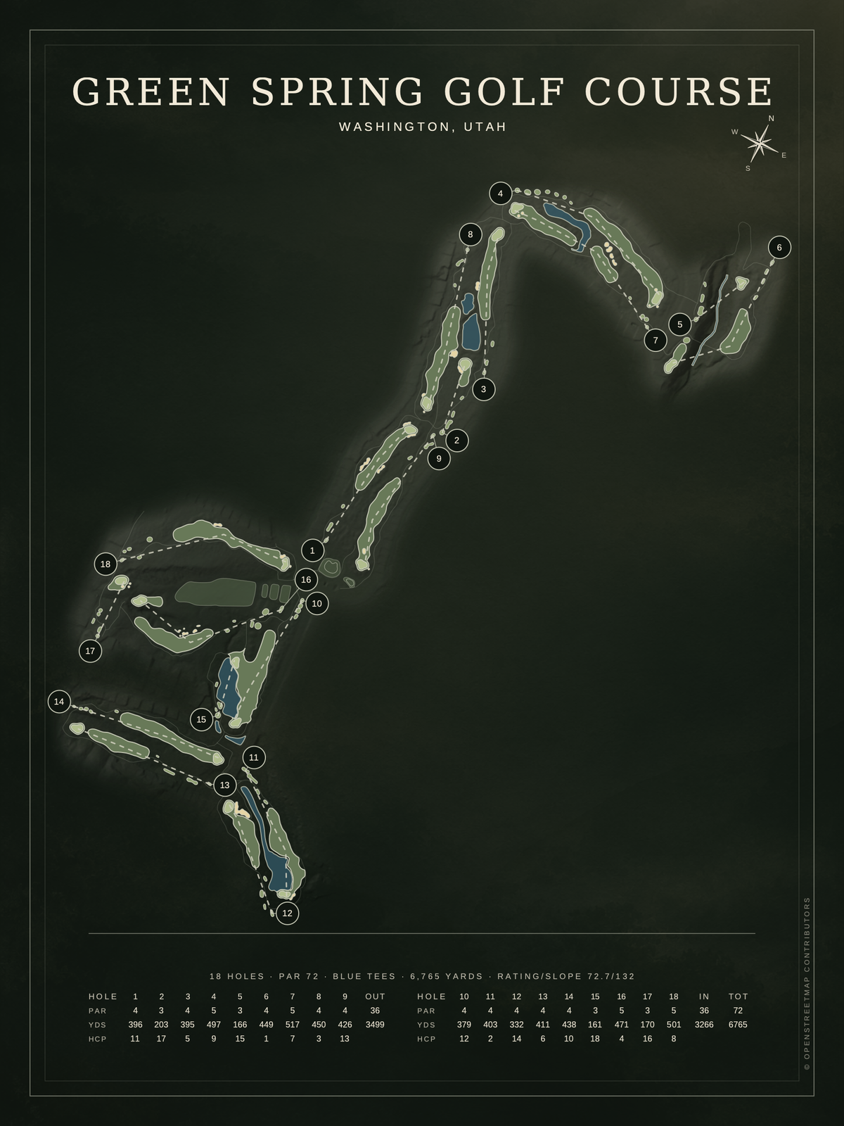 Green Spring Golf Course map poster, Architectural style, 12×16 / 18×24