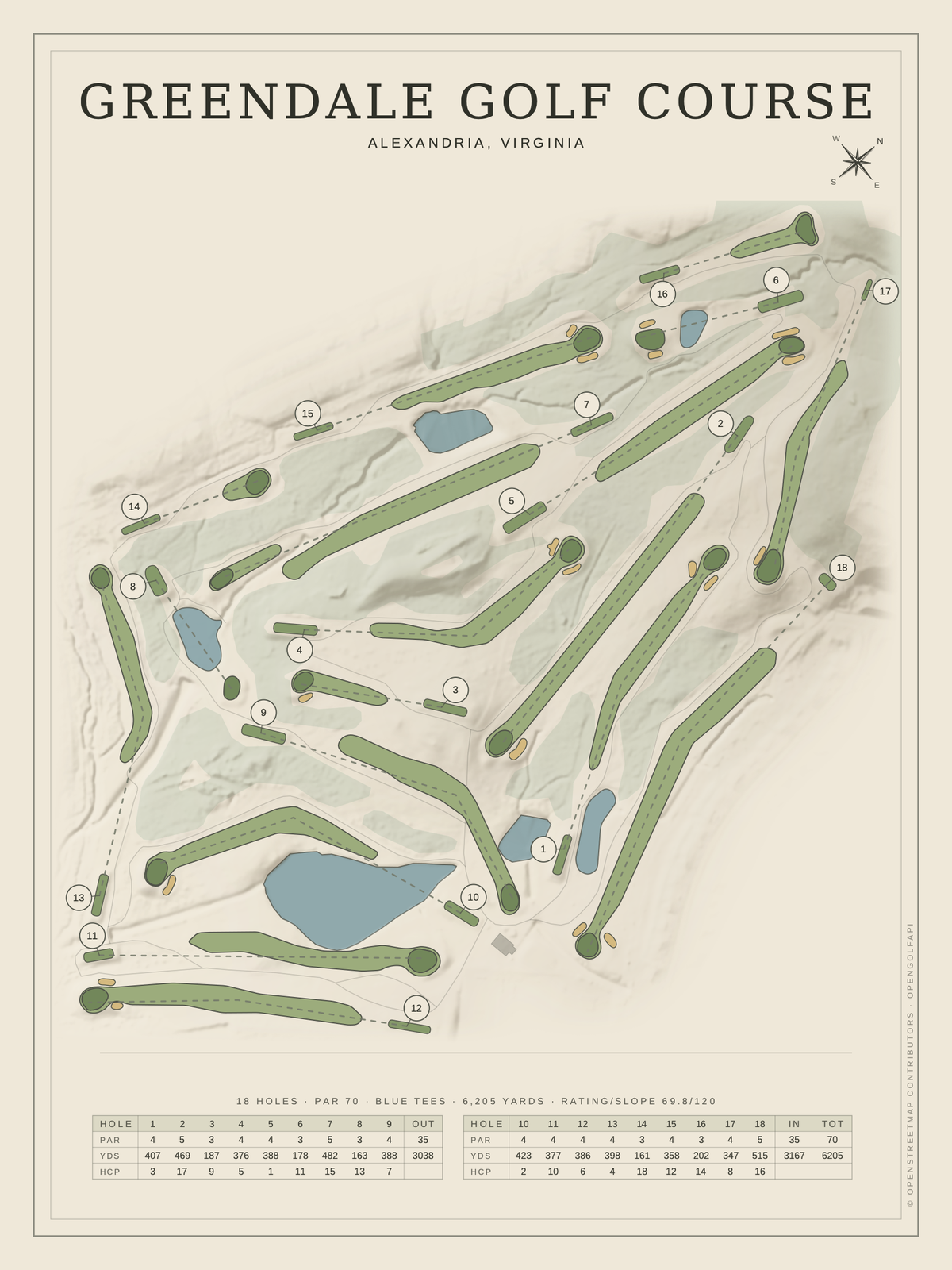 Greendale Golf Course map poster, Classic style, 12×16 / 18×24
