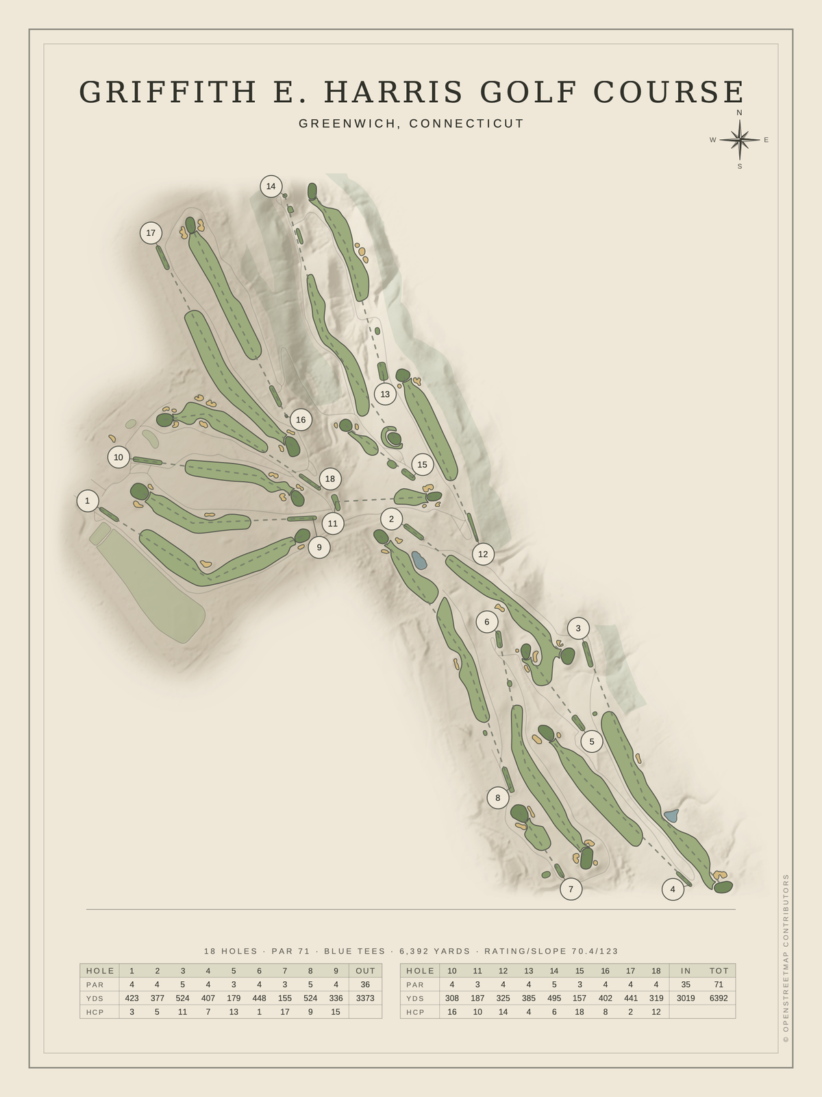 Griffith E. Harris Golf Course map poster, Classic style, 12×16 / 18×24