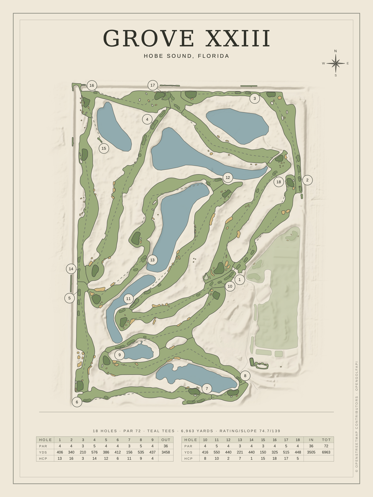 Grove XXIII course map poster, Classic style, 12×16 / 18×24