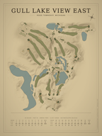 Gull Lake View East course map poster, Vintage style, 12×16 / 18×24