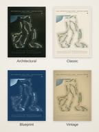 Half Moon Bay Golf Links - The Old Course map poster in four styles: Architectural, Classic, Blueprint and Vintage