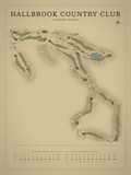 Hallbrook Country Club course map poster, Vintage style, 12×16 / 18×24