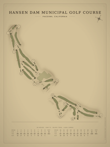 Hansen Dam Municipal Golf Course Map poster