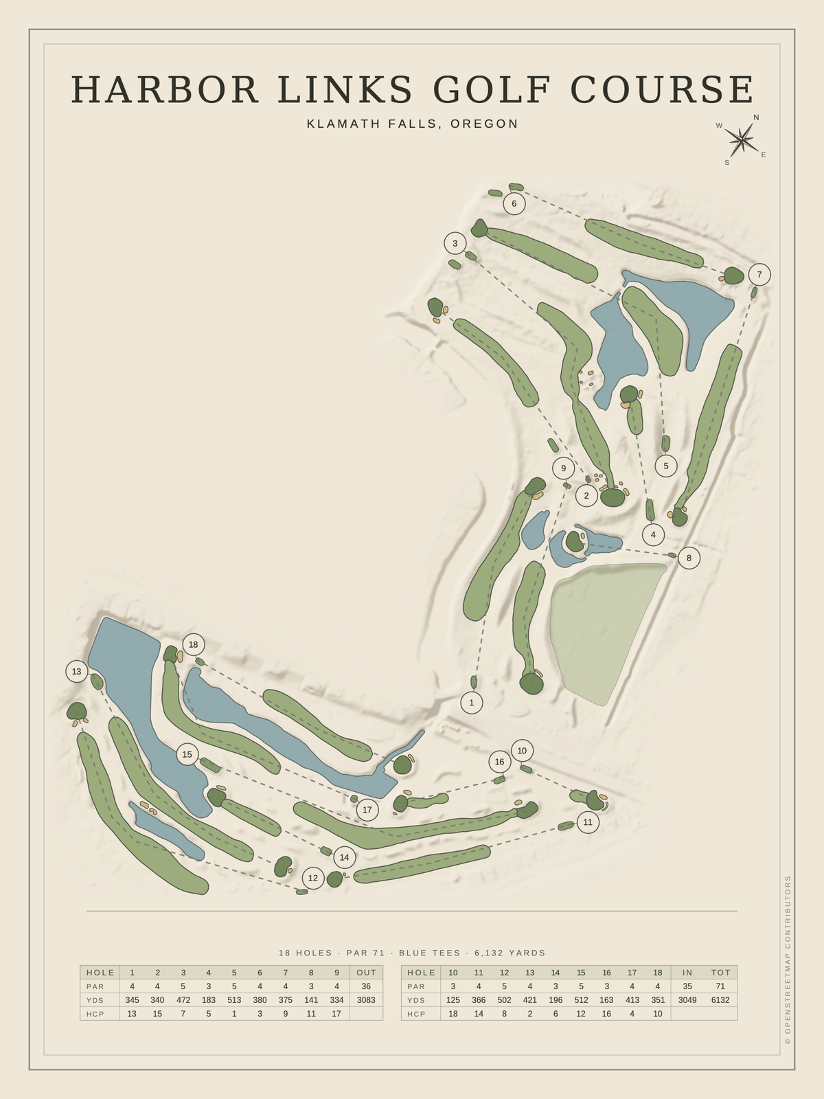 Harbor Links Golf Course map poster, Classic style, 12×16 / 18×24