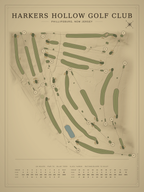 Harkers Hollow Golf Club course map poster, Vintage style, 12×16 / 18×24