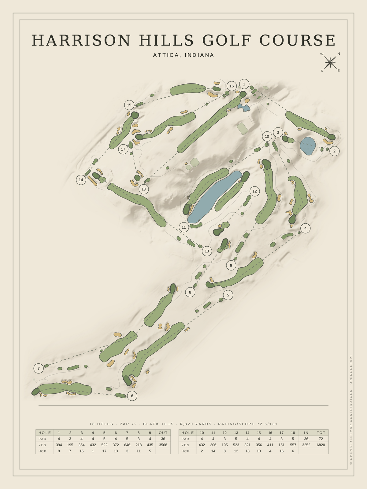 Harrison Hills Golf Course map poster, Classic style, 12×16 / 18×24