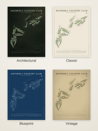 Hatherly Country Club course map poster in four styles: Architectural, Classic, Blueprint and Vintage