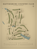 Hattiesburg Country Club course map poster, Vintage style, 12×16 / 18×24