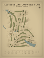 Hattiesburg Country Club course map poster, Vintage style, 12×16 / 18×24