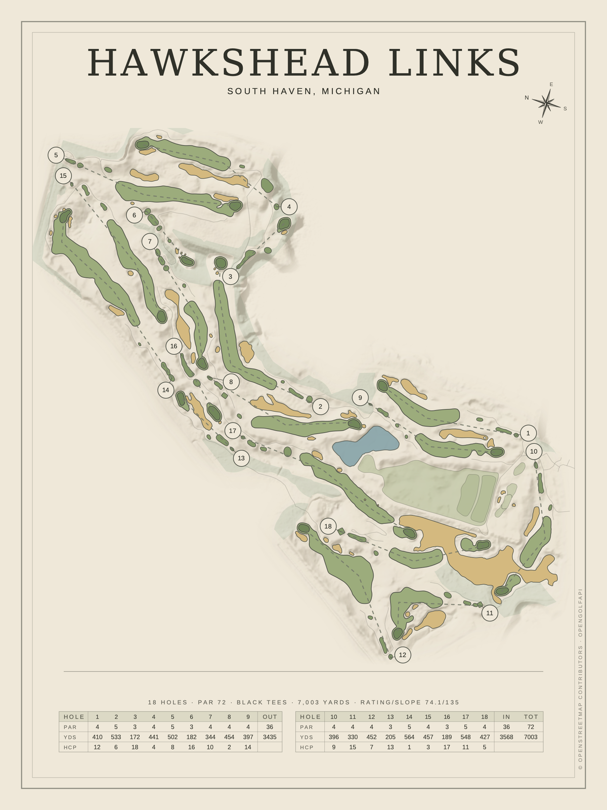 HawksHead Links course map poster, Classic style, 12×16 / 18×24