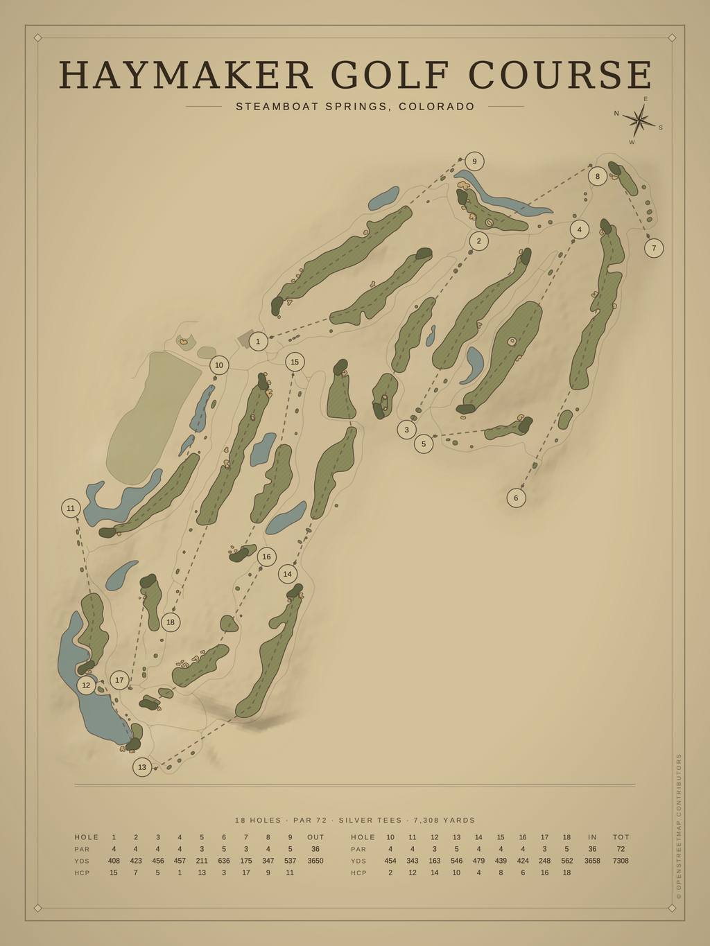 Haymaker Golf Course map poster, Vintage style, 12×16 / 18×24