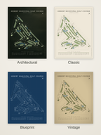 Hebert Municipal Golf Course map poster in four styles: Architectural, Classic, Blueprint and Vintage
