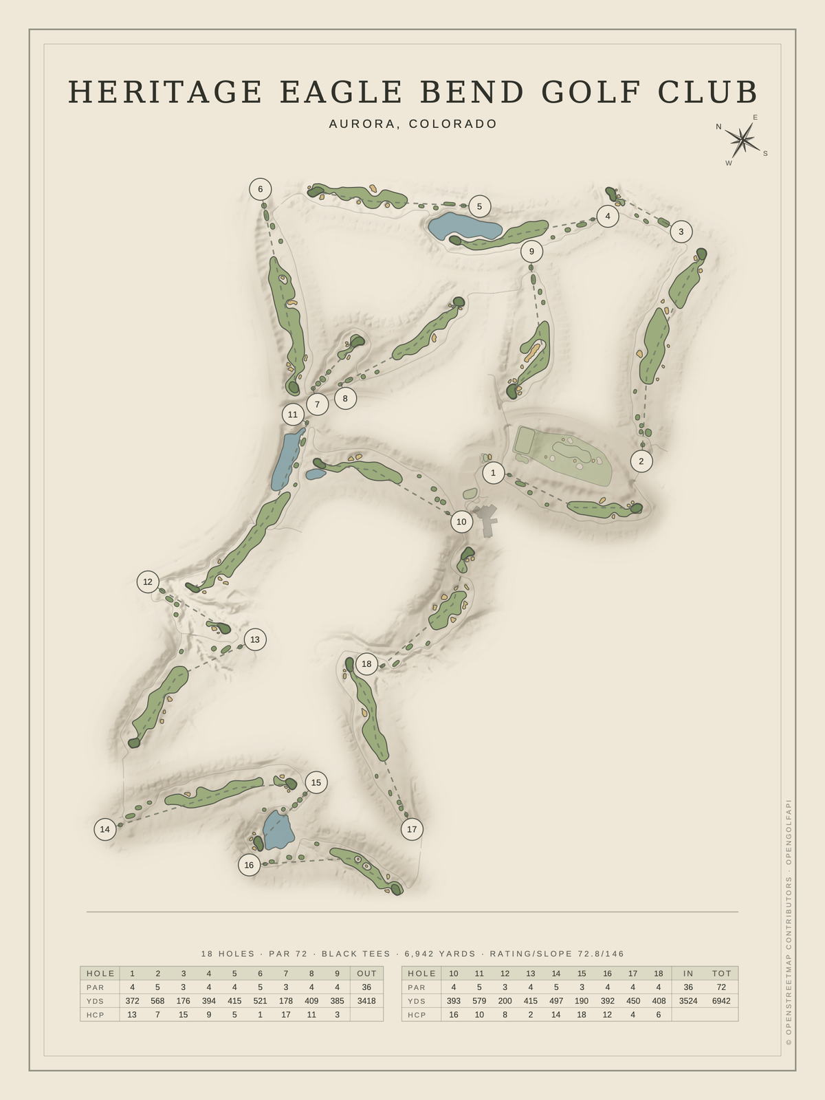 Heritage Eagle Bend Golf Club course map poster, Classic style, 12×16 / 18×24