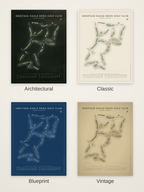 Heritage Eagle Bend Golf Club course map poster in four styles: Architectural, Classic, Blueprint and Vintage