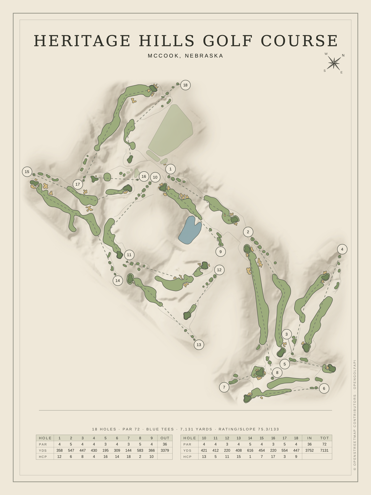 Heritage Hills Golf Course map poster, Classic style, 12×16 / 18×24