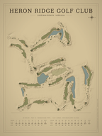 Heron Ridge Golf Club course map poster, Vintage style, 12×16 / 18×24