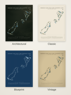 Herons Glen Golf and Country Club course map poster in four styles: Architectural, Classic, Blueprint and Vintage