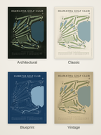 Hiawatha Golf Club course map poster in four styles: Architectural, Classic, Blueprint and Vintage