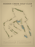 Hidden Creek Golf Club course map poster, Vintage style, 12×16 / 18×24
