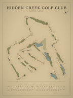 Hidden Creek Golf Club course map poster, Vintage style, 12×16 / 18×24