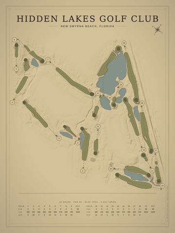 Hidden Lakes Golf Club Course Map poster