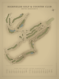 Highfields Golf & Country Club course map poster, Vintage style, 12×16 / 18×24